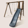Balançoire avec toboggan en bois traité carré, Objectif Nature 3 agrès - Fleur - Vue 3/4 gauche