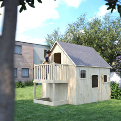 Cabane en bois haute sur pilotis pour enfant - Duplex - Pour un usage familial en extérieur.