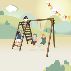 Aire de jeux en bois Tristan - Pour 4 enfants maximum, de 3 à 12 ans.