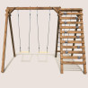 Portique en bois enfant avec mur d'escalade, filet et balançoire - Tristan - Vue de dos