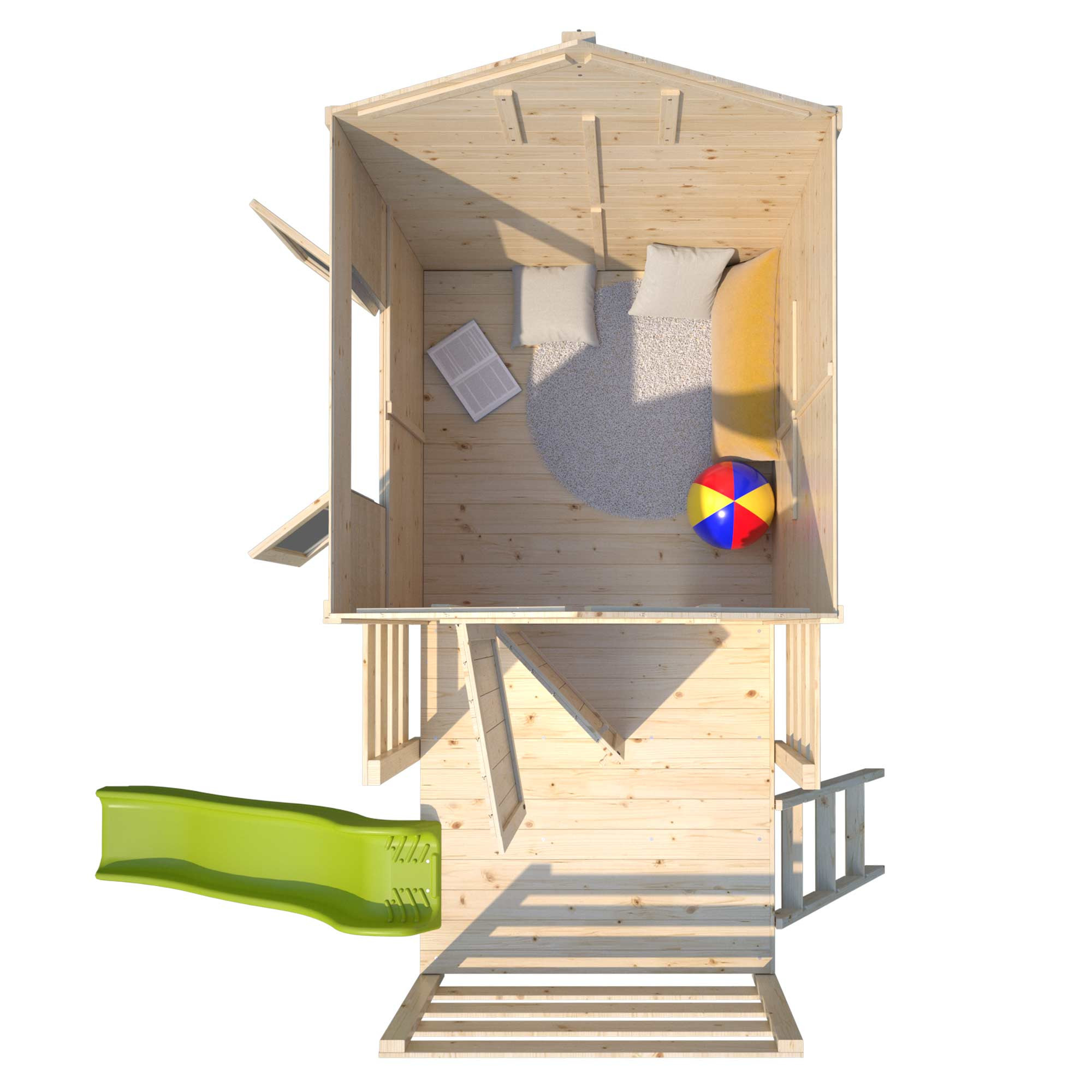 Cabane enfant en bois Soulet avec tissu imprimé – Rideau - Soulet