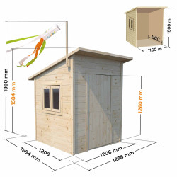 Cabane en bois avec toit plat en pente pour enfants – Santa Monica - Dimensions