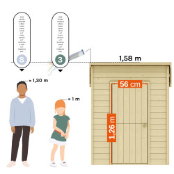 Cabane en bois avec toit plat en pente pour enfants – Santa Monica - Comparatif taille des utilisateurs / hauteur du produit