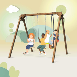Portique en bois carré avec face-à-face et deux balançoires – Gautier - Pour 4 enfants de 3 à 12 ans max.