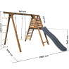 Portique balançoire avec toboggan en bois traité carré, Objectif Nature 3 agrès - Fleur