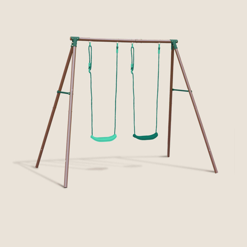 Portique balançoire en métal 2 places MALO - Vue portique fond beige