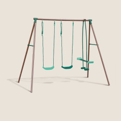 Portique balançoire en métal 3 agrès pour enfant MALO MENTHE - fond beige