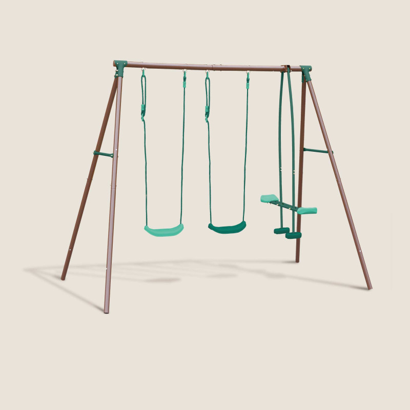 Portique balançoire en métal 3 agrès pour enfant MALO MENTHE - fond beige