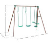 Portique balançoire en métal 3 agrès pour enfant MALO MENTHE - dimensions