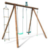 Portique en bois avec corde et échelle 4 agrès - Ernest - Vue 3/4 droite fond blanc