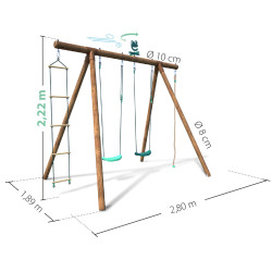 Portique en bois avec corde et échelle 4 agrès - Ernest