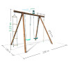 Portique en bois avec corde et échelle 4 agrès - Ernest - Dimensions du produit