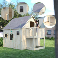 Cabane en bois haute sur pilotis pour enfant - Duplex - Détails produits zooms