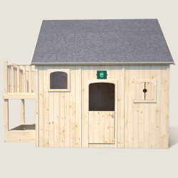 Cabane maisonnette en bois haute sur pilotis pour enfant - Duplex - Vue de face
