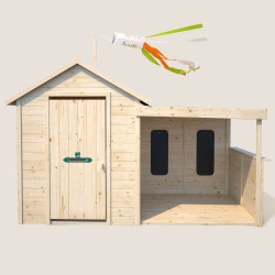 Cabane en bois avec préau pour enfants – Sarah - Face