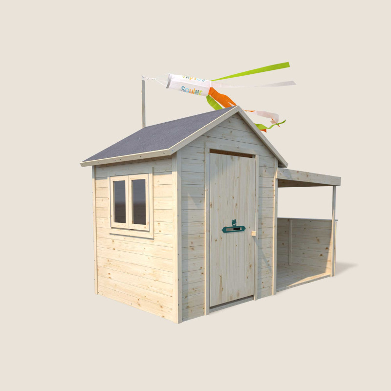 Cabane en bois avec préau pour enfants – Sarah - Angle