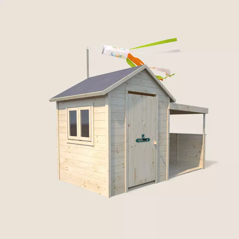 Cabane en bois avec préau pour enfants – Sarah - Vue d'ensemble