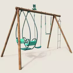 Portique balançoire en bois 4 agrès avec trapèze, échelle et face à face JULIETTE