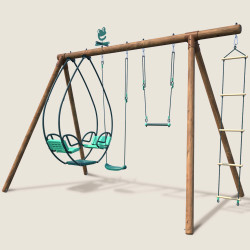 Portique en bois traité 3 agrès et échelle - Juliette - Vue 3/4 gauche
