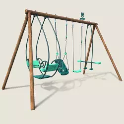 Portique balançoire en bois 4 agrès avec siège bébé et face à face SUZANNE