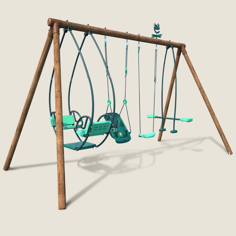 Portique en bois 4 agrès - de 6 mois à 12 ans-6 enfants-Suzanne - Vue 3/4 droite