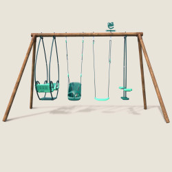 Portique en bois 4 agrès - de 6 mois à 12 ans-6 enfants-Suzanne - Vue de face