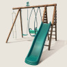 Station portique en bois 3 agrès avec échelle et toboggan - Lavande - Vue 3/4 gauche