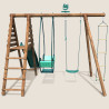 Station portique en bois 3 agrès avec échelle et toboggan - Lavande - Vue de dos