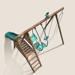 Station portique en bois 3 agrès avec échelle et toboggan - Lavande - Vue du dessus