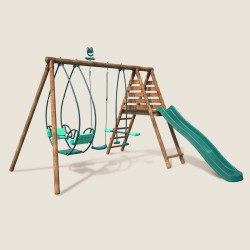 Portique en bois avec balançoire balancelle et toboggan - Nigel