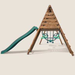 Portique en bois avec balançoire balancelle et toboggan - Nigel - Vue de gauche