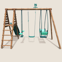 Portique en bois avec balançoire balancelle et toboggan - Nigel - Vue de dos