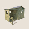 Cabane en bois traité pour enfant avec préau et banc - Hacienda - Vue 3/4 droite