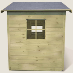Cabane en bois traité pour enfant avec préau et banc - Hacienda - Vue de gauche