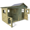 Cabane en bois traité pour enfant avec préau et banc - Hacienda - Vue 3/4 droite - Fond blanc