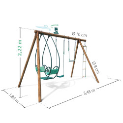 Portique en bois traité 3 agrès et échelle - Juliette - Dimensions
