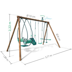Portique en bois 4 agrès - de 6 mois à 12 ans-6 enfants - Suzanne - Dimensions.