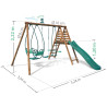 Portique en bois avec balançoire balancelle et toboggan - Nigel - Dimensions.