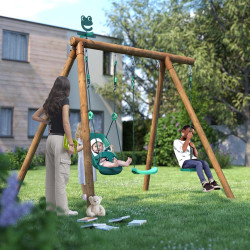 Portique balançoire 3 agrès avec balançoire disque - TIAGO - Usage familial en extérieur