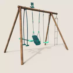 Portique balançoire en bois 4 agrès avec siège bébé, échelle et face à face SUZON