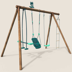 Portique en bois pour enfant 3 agrès et échelle - Suzon