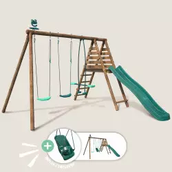 Balançoire en bois 4 agrès siège bébé, face à face, toboggan JONQUILLE