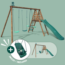 Station en bois avec portique, balançoire et 4 agrès - Jonquille - Un siège bébé inclus !