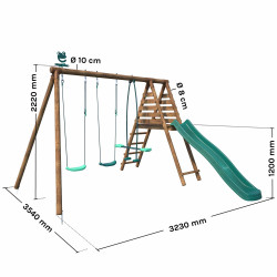 Station en bois avec portique, balançoire et 4 agrès - Jonquille  - Dimensions