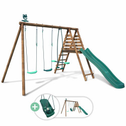 Station en bois avec portique, balançoire et 4 agrès - Packshot - Jonquille