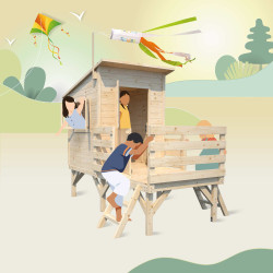 Cabane en bois sur pilotis pour enfants - Oakland - Pour 4 enfants de 3 à 12 ans