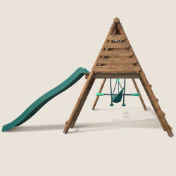 Station de jeux en bois avec portique 3 agrès et balançoire - Tulipe - Vue de côté