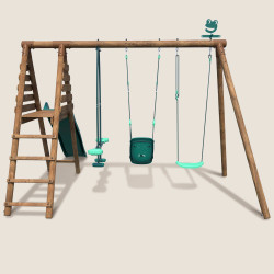 Station de jeux en bois avec portique 3 agrès et balançoire - Tulipe - Vue de dos