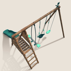 Station de jeux en bois avec portique 3 agrès et balançoire - Tulipe - Vue du dessus