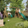 Station en bois avec portique 3 agrès et balançoire - Tulipe - Pour un usage familial en extérieur.